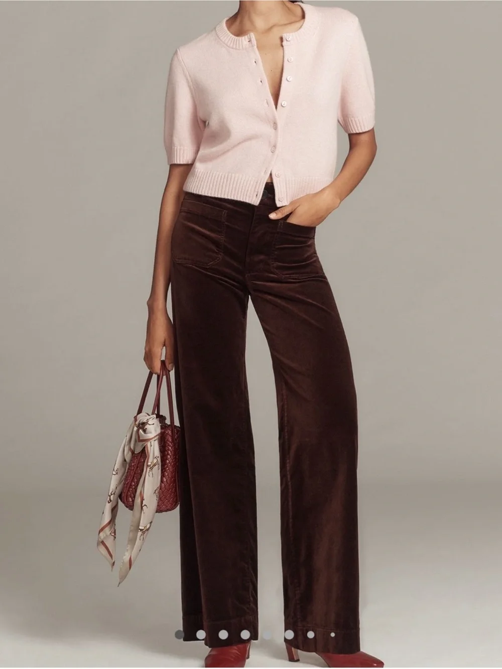 Maeve Anthropologie Colette Full Length Wide leg brown velvet pants 24